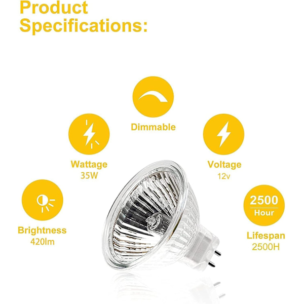 10 st MR16 Spot Glödlampa, 12V 35W Glödlampa, GU5.3 Glödlampa Dimbar MR16 Glödlampa, Varmvit 2700K