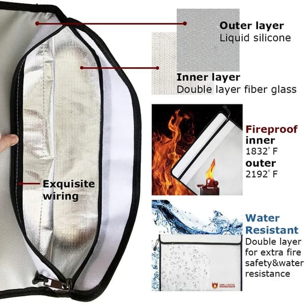 Brandsäker dokumentpåse 1 STK | Brandsäker Vattentät Case Cover Påse Behållare för A4-dokument, Vit, 38*28cm