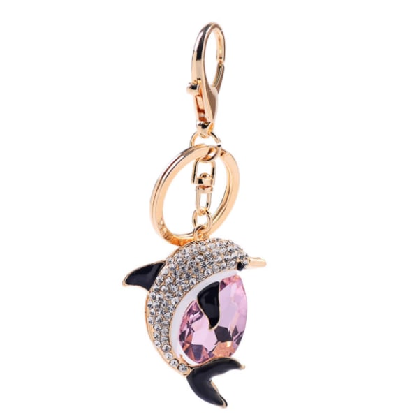 Mode bilprydnad tjejer liten fisk nyckelring Diamond liten delfin nyckelring bagage hänge (rosa),