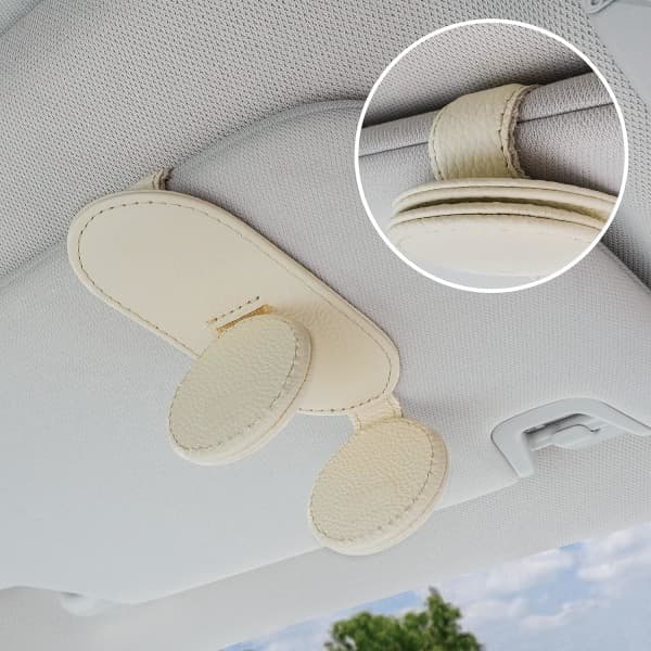 Bil Solskydd Solglasögonhållare Läder Solglasögon Clip Organizer