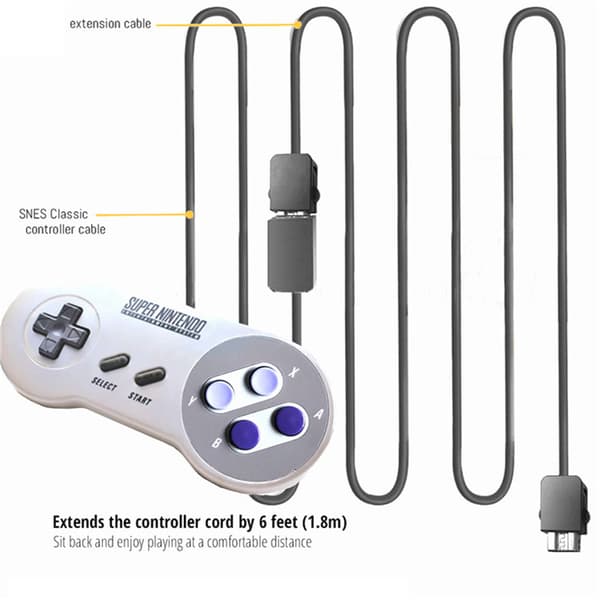 Spelkabel förlängning kompatibel med Nintendo SNES Classic Mini