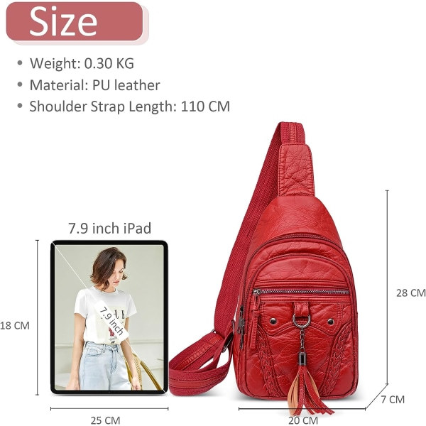 Bröstväska Dam Axelväskor Dam Crossbody-väska Hörlurar Hål Tofsdekorationer Casual Mjukt PU-läder Bröstväska för kvinnor Röd