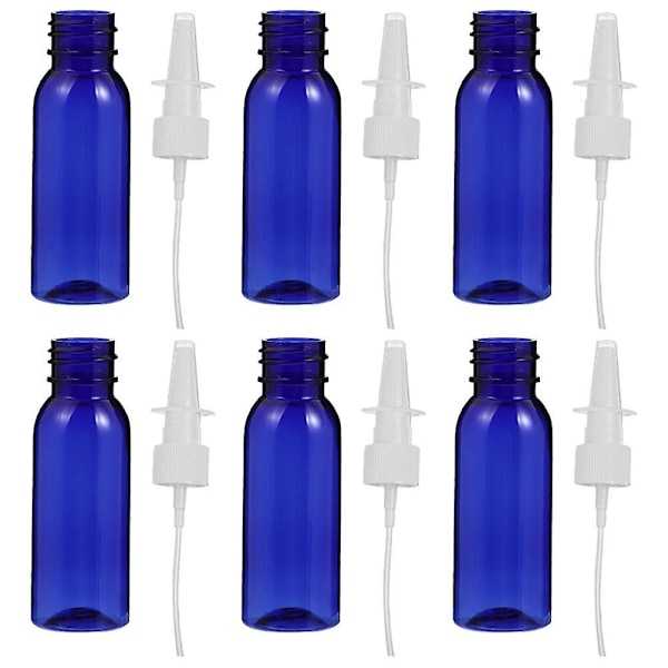 6-pack plastflaskor med finfördelad spray, tomma nässprejsflaskor, reseflaskor för kosmetika (12,5 x 2,5 cm, blå)
