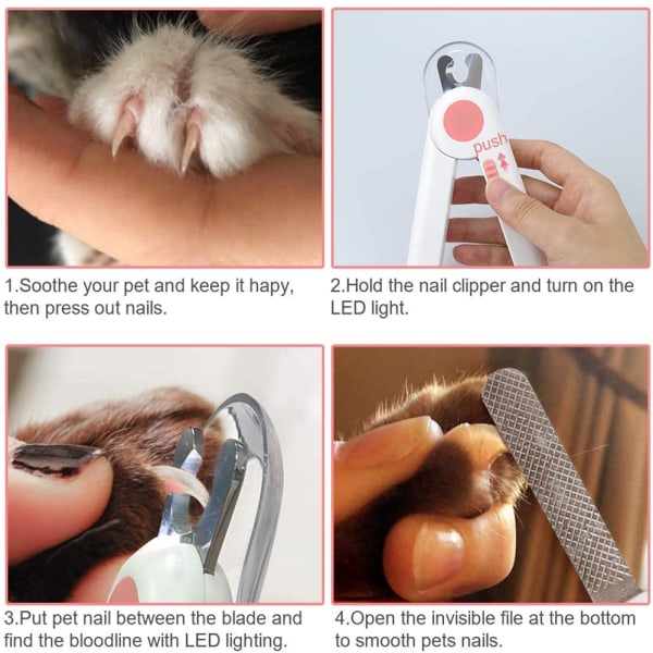 LED-ljus Hund Nagelklippare Husdjur Katt Får Klo Trimmer Grooming Pink