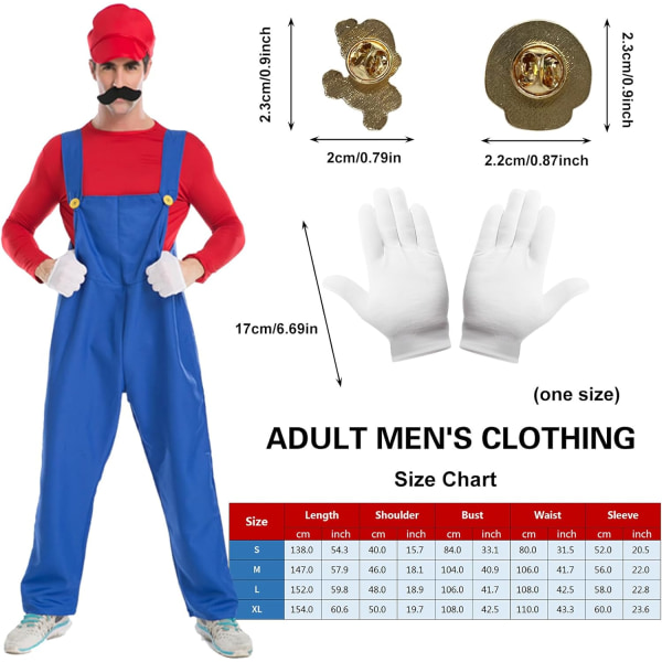 Vesvmi Mario kostym män, Mario Cosplay kostym, outfit med hatt skägg, Mario kostym vuxna barn för halloween S Female Green
