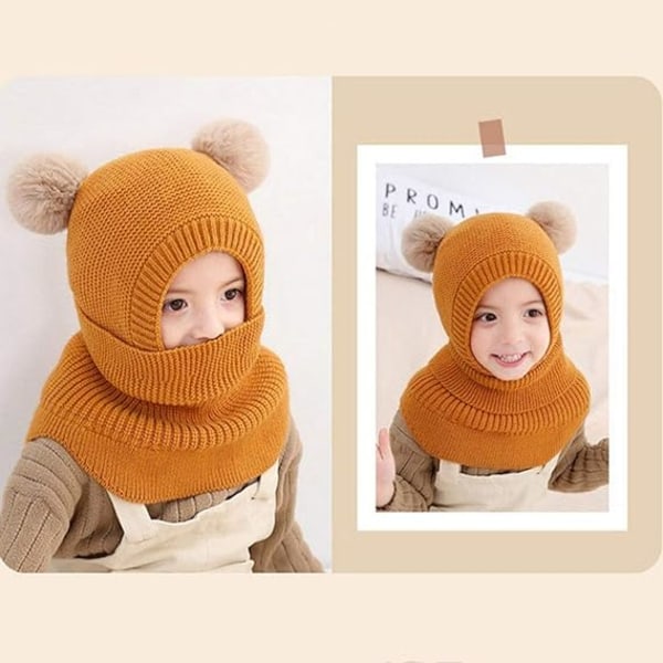 Babyflicka Pojke Balaclava Söt Beanie Halsduk Vintervarma Öronkåpor Kn