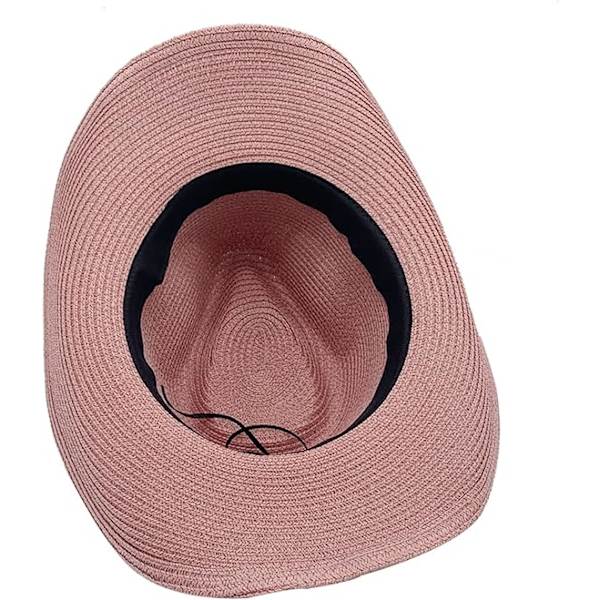 Västerländsk stråcowboyhatt för kvinnor, strandhatt för män, solhatt med bred brätte, sommar Panamahatt, rosa