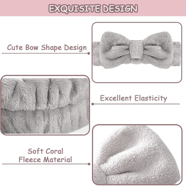 2-pack Bowknot Spa Pannband, Mjuk Korall Fleece Ansiktssminkning Hårinpackning Smink Fluffigt Pannband för Kvinnor Flickor Tvätta Ansiktet Hudvård