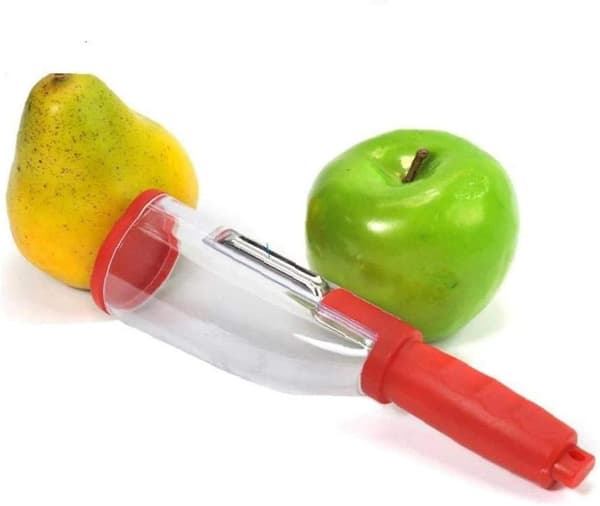 1 st Potatis- och Grönsaksskalare med Stativ, Skalbehållare, Äpple- och Fruktskalare, Röd