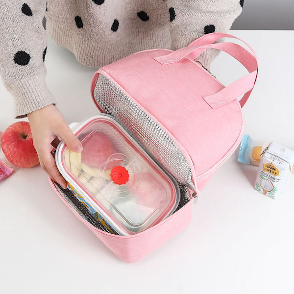 Tjock aluminiumfolie handhållen dubbel lunchlåda väska Pink