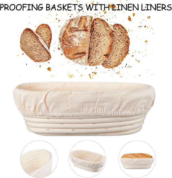 2-pack proofing basket - Oval 10 inch bread proofing basket - Handmade from natural rattan - Includes linen cloth - For sourdough and bread baking
