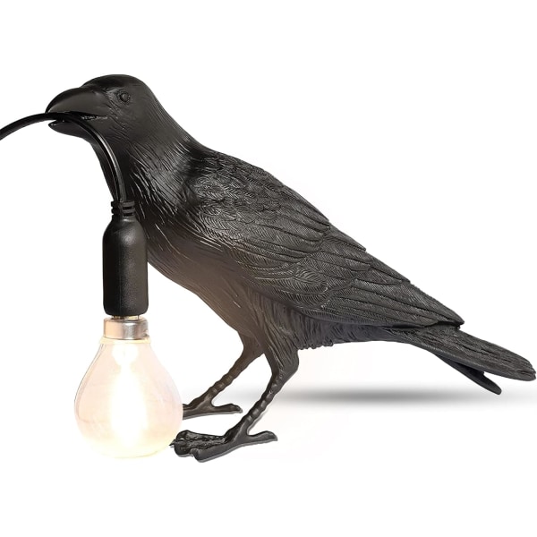 Raven Bordslampa - Kråka Skrivbordslampa - Naturtrogen Harts Raven Light, Birds Bordslampa för sovrummet vid sängen Vardagsrumsinredning (svart)