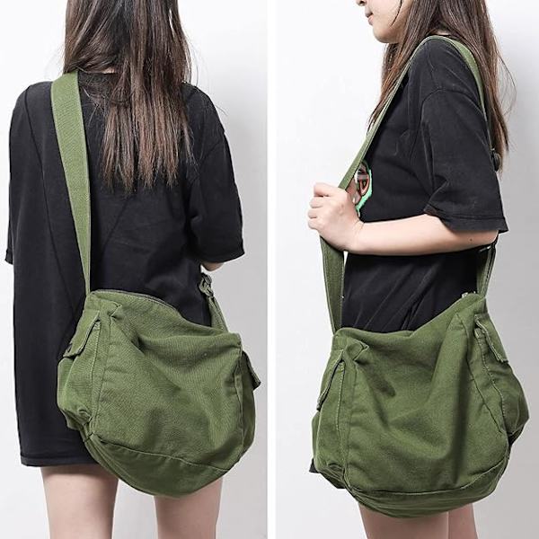 Canvas Crossbody-väska för kvinnor och män, stor axelväska