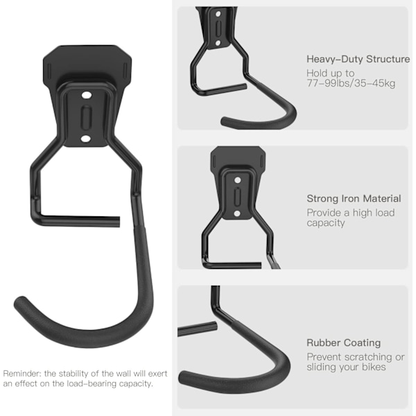 2-pack cykelkrokar, järnfästen för cykelhängare, kraftiga L-formade