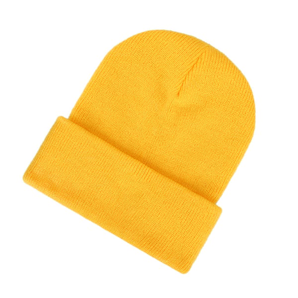 Höst- och vintermössa i stickad enfärgad design för dam och herr yellow