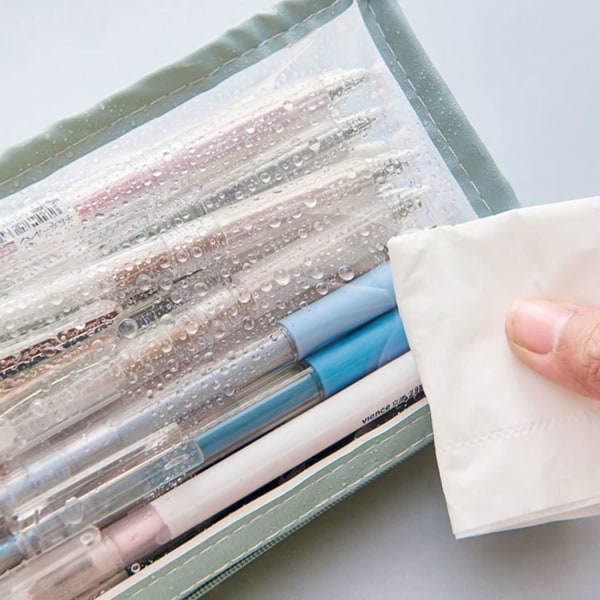Transparent Case Väska Pennhållare Brevpapper Dubbel Dragkedja Organizer Sminkpåse för Skolresor, Blå
