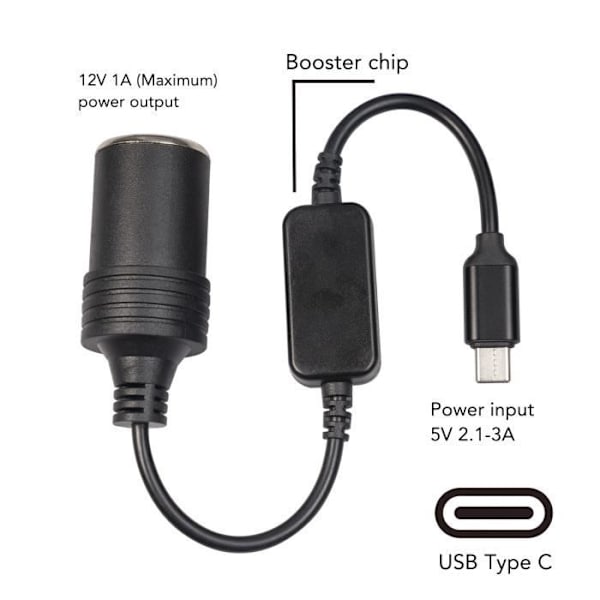 5V USB-C hane till 12V bilcigarettändare hona uttag Adapter Cigarettändare hona uttag Adapterkabel