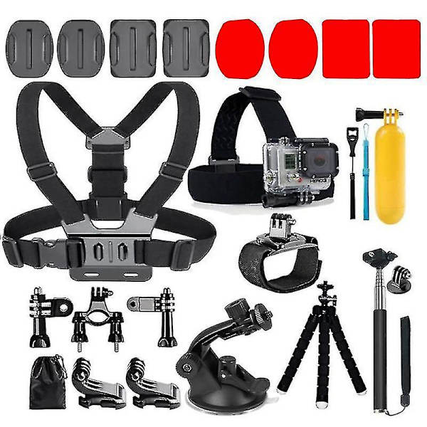 20-i-1 Sportkamera-tillbehörssats för GoPro Hero 10 9 8 Max 7 6 5 4 Black 2018 Session Fusion Silver White och andra actionkameror Huvud St