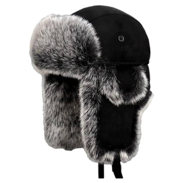 Vinterplysch Bombermössor Unisex Varma Snöhuvor Öronlappsmössor black