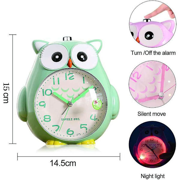 Taimeimao Barn Uggla Väckarklocka, Väckarklocka Barn Utan Tick Barnklocka Med Watch , Sovrum Snooze Funktion Klocka Med Dim Gul