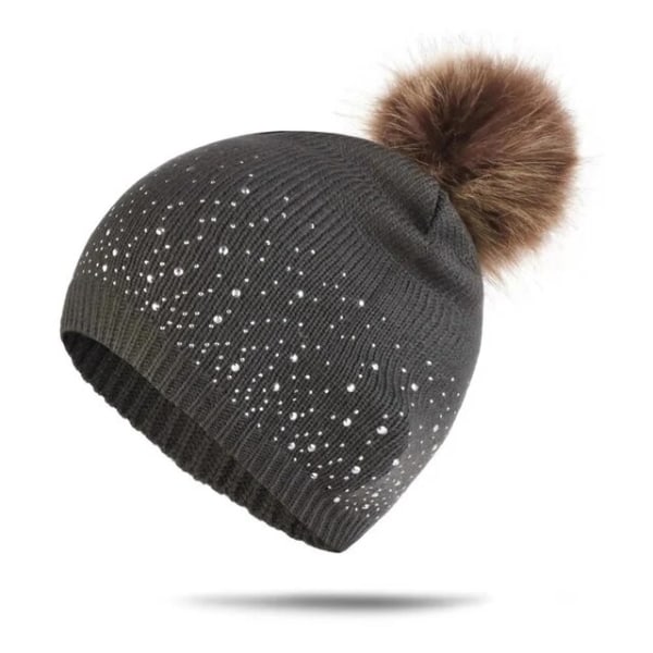 Mode Rhinestone Inlay Solid Color Baby Pompom Hat gray