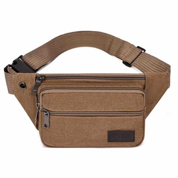 Midjeväska - 3 Fack Canvastyg Olika Färger Brown