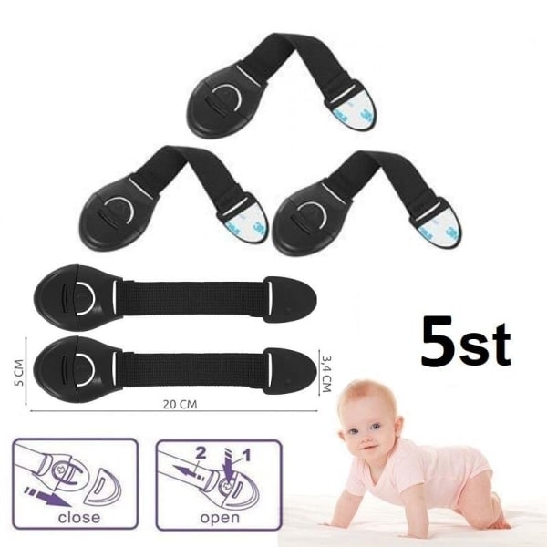 5-pack Lås / Barnlås för Skåpluckor Säkerhetslås Barnsäkerhet Svart Variant 3