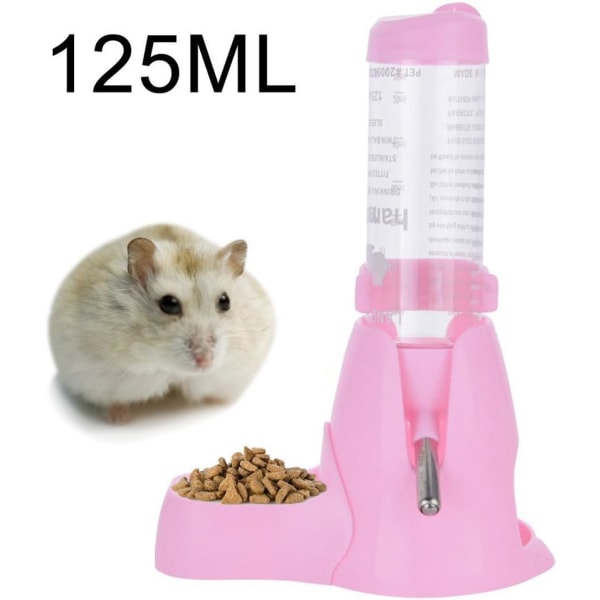 Hamstervattenflaska med skål Vattenflaska Bra för smådjur Gnagare 125 ml (rosa) pink
