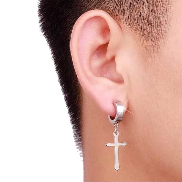 2-pack Fake Piercing Ring utan Hål Hängande Kors Silver