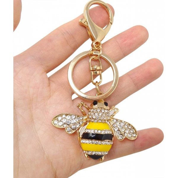 1 ST Rhinestone Liten Bi Nyckelring Humla Bee Glimmande Nyckelring Djur Nyckelring Dekoration i en Låda för Väska Plånbok