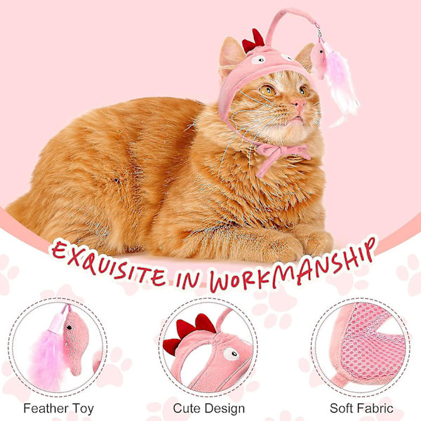 Huvudmonterade kattleksaker Cat Teaser-leksak med fjädrar Interaktiva kattleksaker Katthuvudbonader för inomhus utomhus Pink