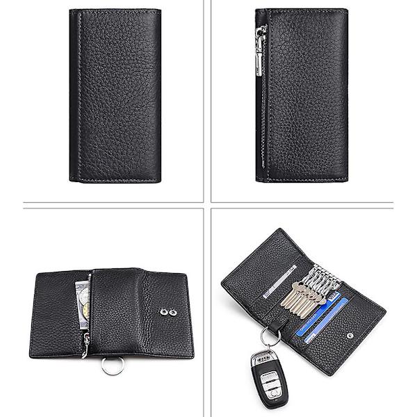 Unisex Premium Äkta Läder Bilnyckelhållare Väska Nyckelring Fodral Case Dragkedja