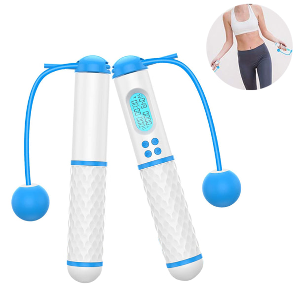 Hopprep med digital räknare, snabb rep, stålrep med White+blue