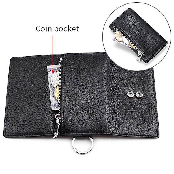 Unisex Premium Äkta Läder Bilnyckelhållare Väska Nyckelring Fodral Case Dragkedja