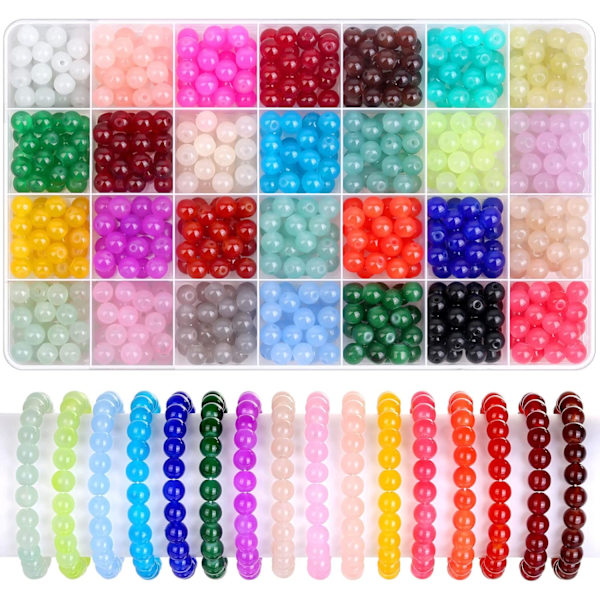 700 st glaspärlor för smyckestillverkning, 28 färger 8 mm kristall armband och DIY-pysselpärlor