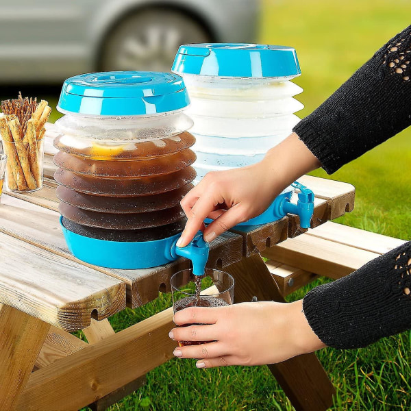 Vattenbehållare: hopfällbar behållare, pip, stativ, 5,5 liter, blå/transparent (vikbar vattenbehållare)