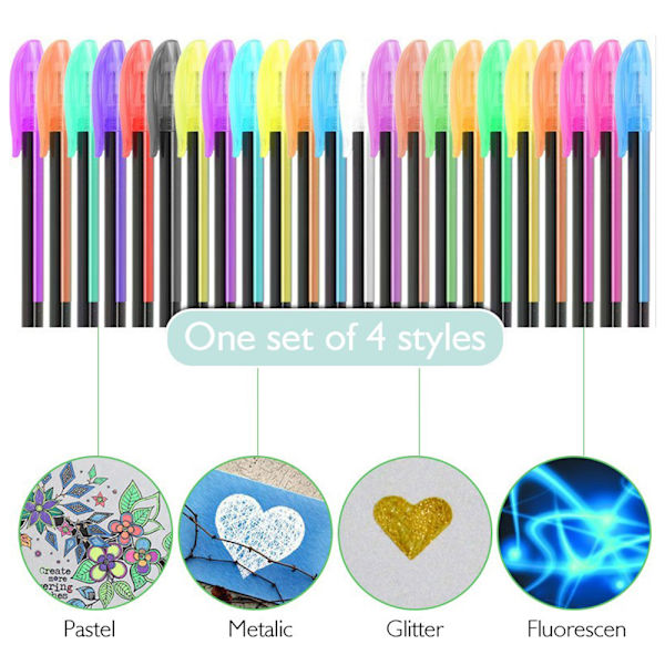 48-pack Gelpennor Metallic Pastell Glitter Neon Markörpenna För