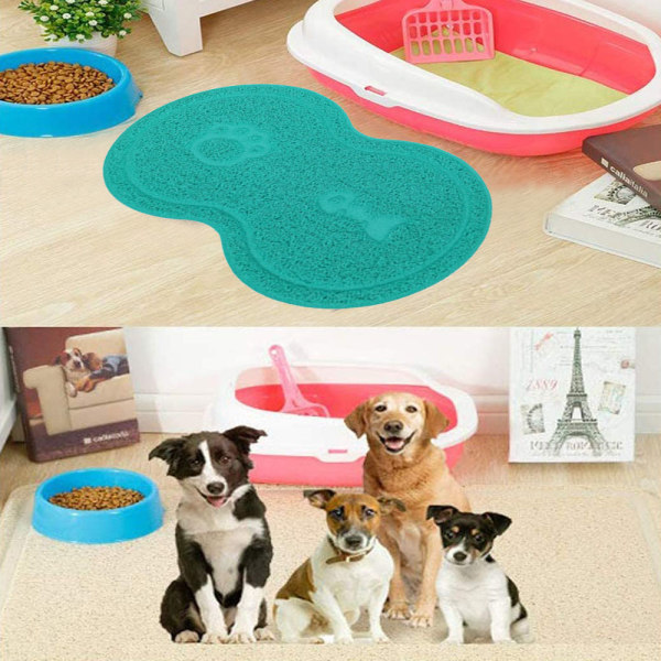 Vattentät bordstablett av silikon ，formad matmatta för husdjur, silikonupphöjd läpp, spillfri hundkattskål matta-blå
