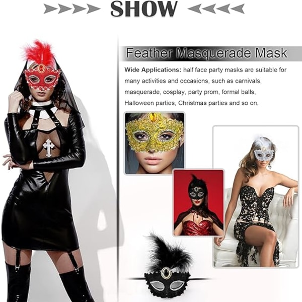 4 delar kvinnor maskeradmasker, Mardi Gras halvansiktsmasker,