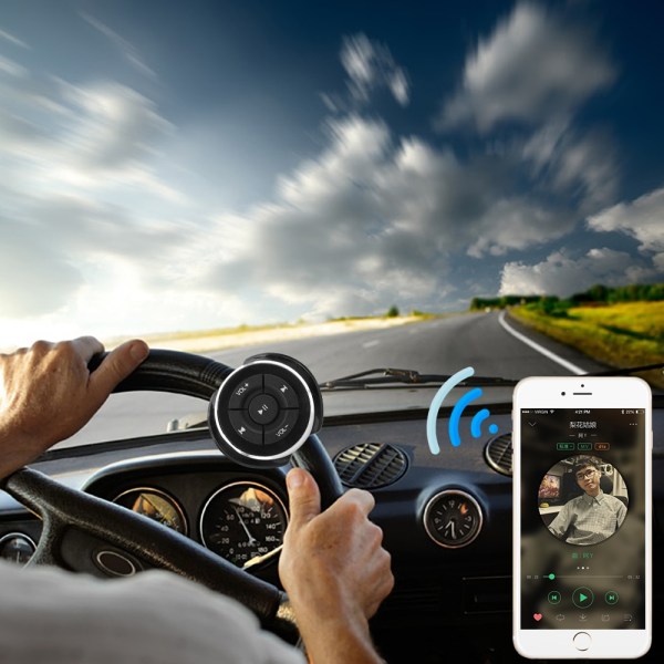 Bluetooth-knappar för ratt, trådlös fjärrkontroll för telefon, surfplatta, radio, FM-spelare, ljudvolym