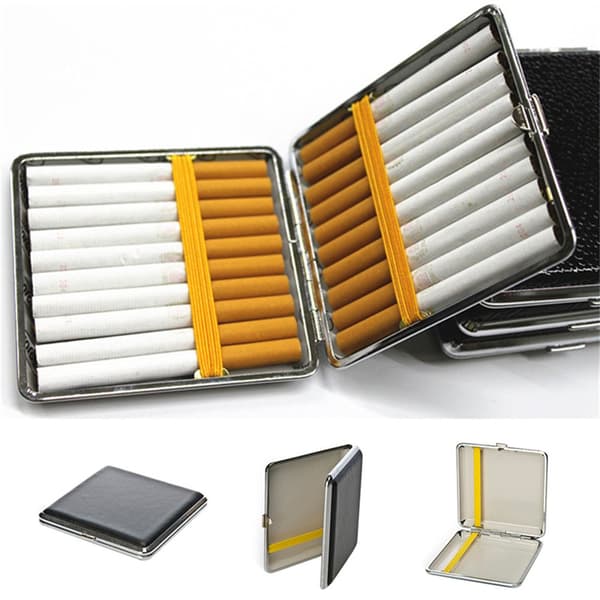 Stilsäkert Cigarettfodral i Metall och PU-Läder Black