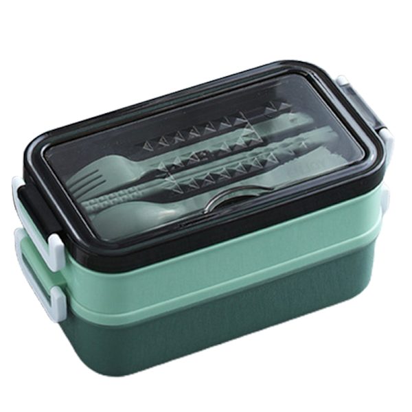 2-lagers Bento Box Anti-läckage Lunchlåda för Kontor med Bestick Mikrovågsugn Säker Enkel Barn Studenter Picknick Matbehållare Blue