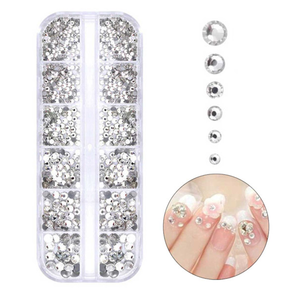 2000 Rhinestone Nageldekorationer Kristall - Olika Storlekar i Ask