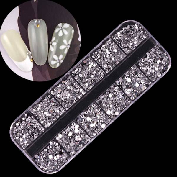 2000 Rhinestone Nageldekorationer Kristall - Olika Storlekar i Ask