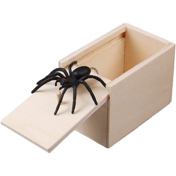 1 st Wooden Prank Spider Skrämma Box Case Skämt Verklighetstrogna Funny Surprise Gag Toy