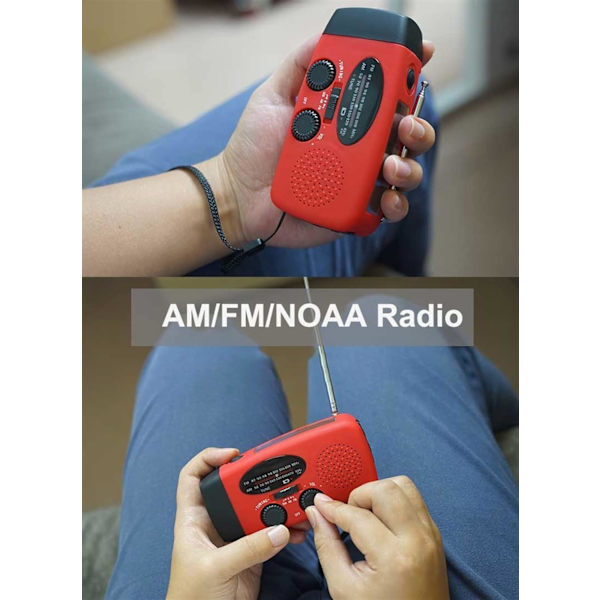 Vevradio med solceller & ficklampa - 2000mAh Powerbank - Svart