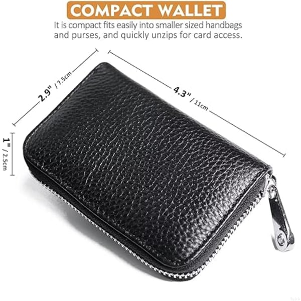 Kreditkortshållare för kvinnor Liten Rfid-plånbok Dragspel Plånböcker i äkta läder Case för Dam-id Kompakt Slim Zip 12 Individuell kreditkortsplats