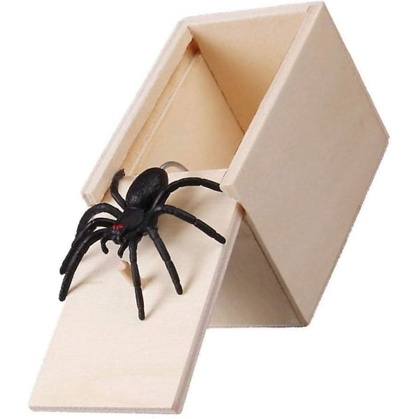 1 st Wooden Prank Spider Skrämma Box Case Skämt Verklighetstrogna Funny Surprise Gag Toy