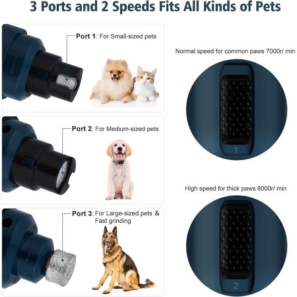 Elektrisk hund-nagelfil, elektrisk klofil med 2 hastigheter