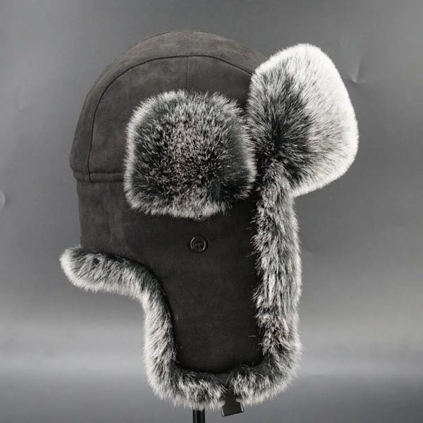 Vinterplysch Bombermössor Unisex Varma Snöhuvor Öronlappsmössor black